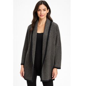 ANN TAYLOR Wool Blend Open Long Cardigan Duster in Woven Herringbone Pattern